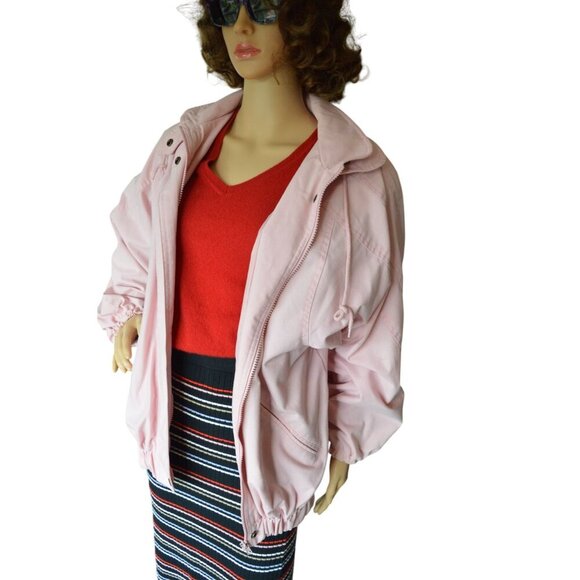 Vintage 80s Van Heusen for Her Pastel Baby Pink Sports Jacket Hidden Hood Size M - Picture 3 of 13